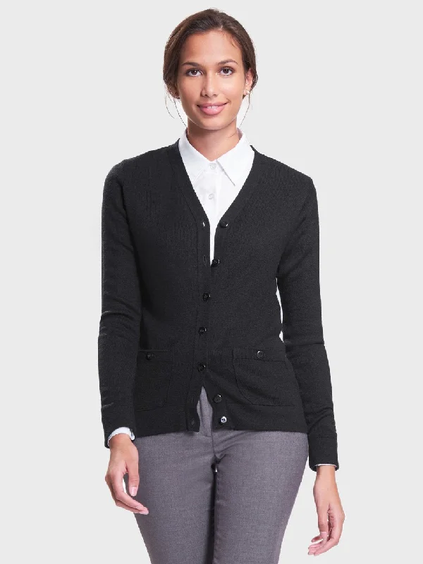 Ladies' 2 Pocket V-Neck Cardigan Sweater - Black Jersey Fabric Tulle Fabric Batik Fabric Ladies' 2 Pocket V-Neck Cardigan Sweater - Black Jersey Fabric Tulle Fabric Batik Fabric