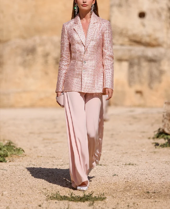Woven Raffia Jacket & Crepe Pants Chenille Jacket Brocade Jacket Lace Jacket