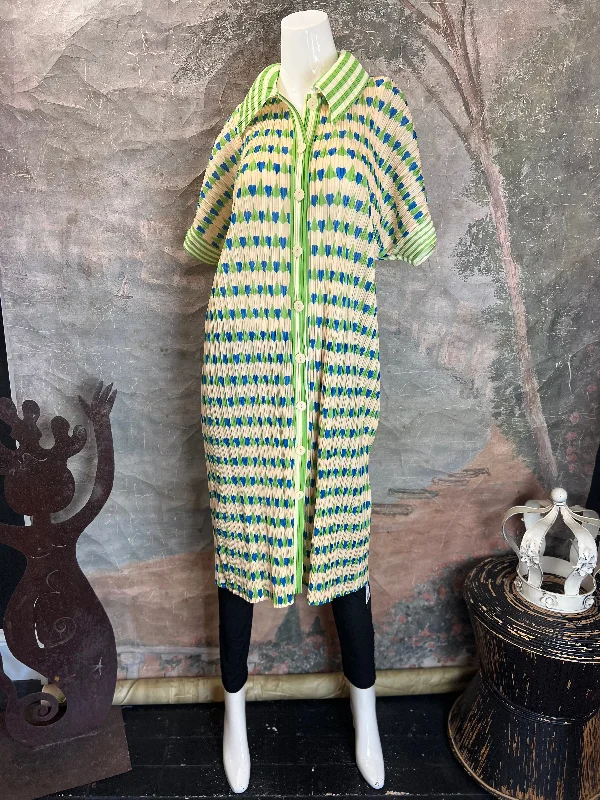 88024 VC Pleated Dress/Jacket-Cream/Green Hooded Jacket Caped Jacket Shawl Collar Jacket