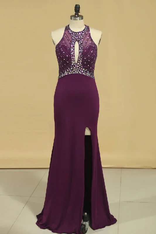 Scoop Open Back Beaded Bodice Dark Royal Blue Prom Dresses Sheath Spandex Sweep Train Scoop Open Back Beaded Bodice Dark Royal Blue Prom Dresses Sheath Spandex Sweep Train