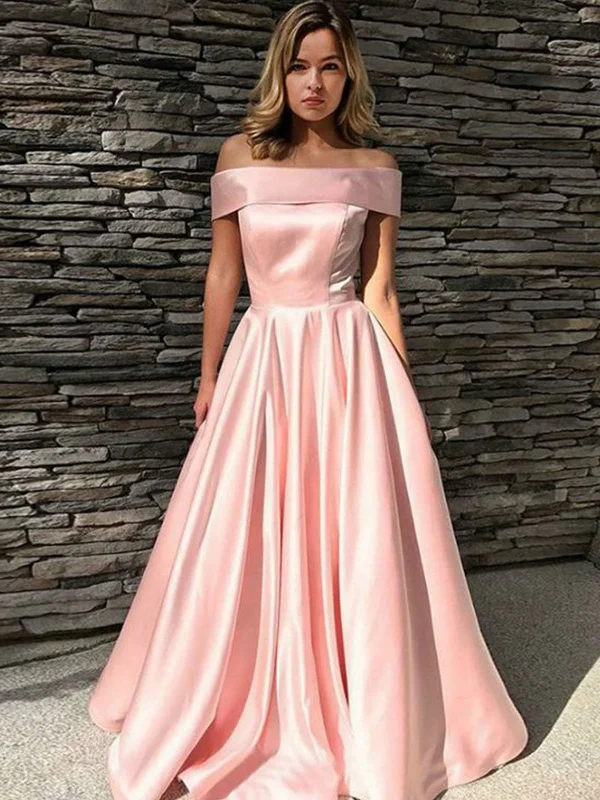 Pink Off Shoulder Satin Prom Dress Long, Off the Shoulder Pink Satin Long Formal Graduation Evening Dresses Pink Off Shoulder Satin Prom Dress Long, Off the Shoulder Pink Satin Long Formal Graduation Evening Dresses