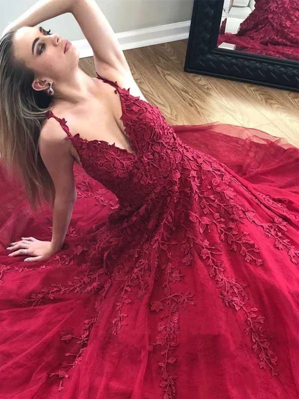 A Line V Neck Burgundy Lace Prom Dresses, Burgundy Lace Formal Graduation Evening Dresses A Line V Neck Burgundy Lace Prom Dresses, Burgundy Lace Formal Graduation Evening Dresses