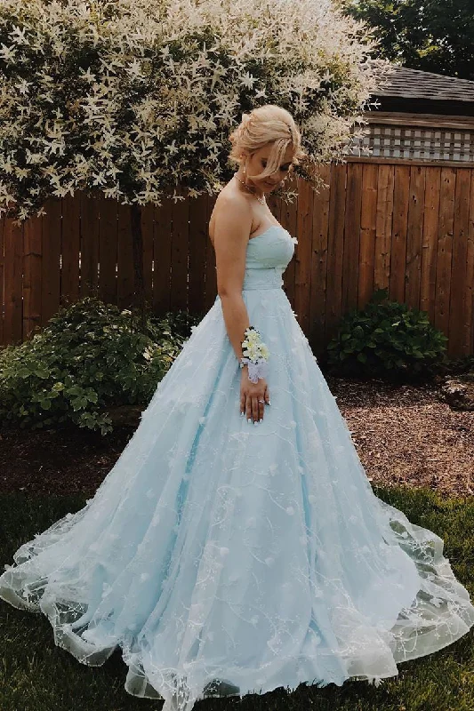 Elegant Strapless A-Line Light Blue Long Prom Dress