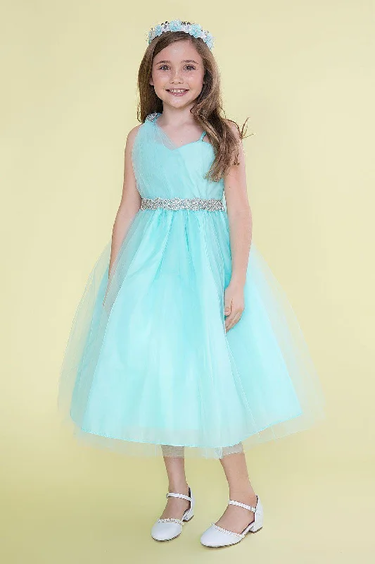 One Shoulder Beaded Flower Girl Dress