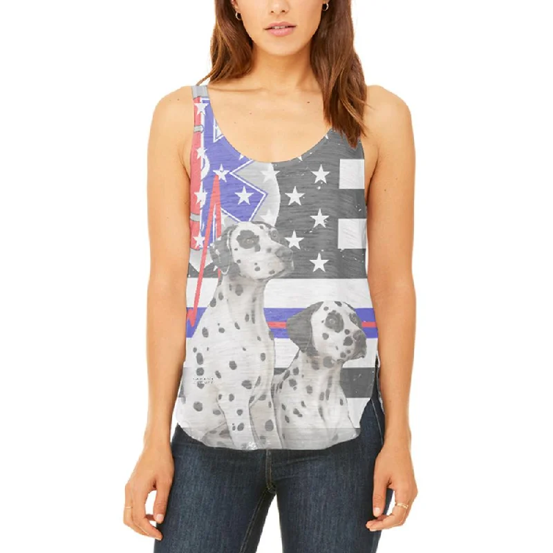 Firefighter EMT Dalmatian Live Forever Thin Red Line Flag Juniors Flowy Side Slit Tank Top coral tank top