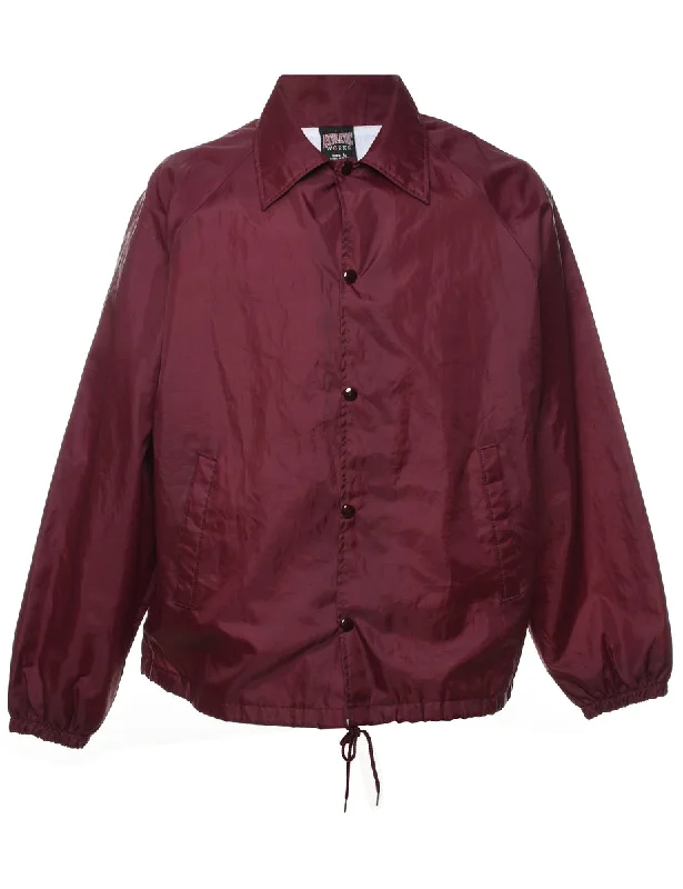 Maroon Nylon Jacket - L Front Pockets Side Pockets Patch Pockets