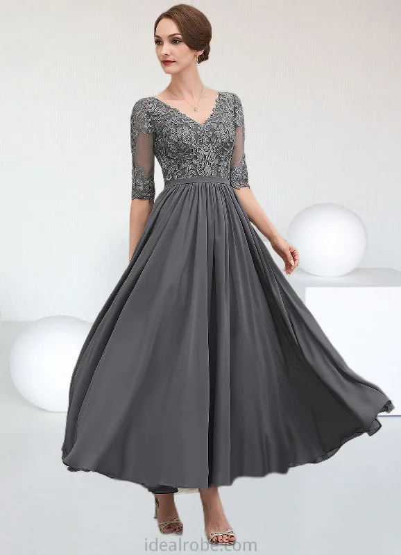 Nita A-line V-Neck Ankle-Length Chiffon Lace Mother of the Bride Dress STK126P0014760 Nita A-line V-Neck Ankle-Length Chiffon Lace Mother of the Bride Dress STK126P0014760