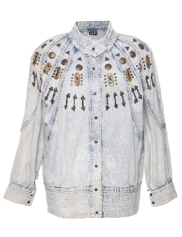 Acid Wash Denim Jacket - L Cardigan Sweater Pullover