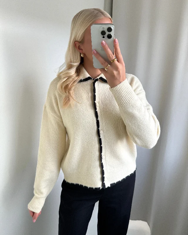 Vero Moda cardigan loulou birch/w. black Asymmetrical,ymmetric Pencil Cardigan