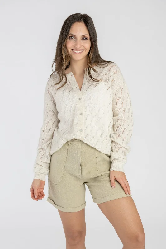 Alpaca Merino Wool Fine Knit Cardigan Mesh Blend Leather Blend Suede Blend