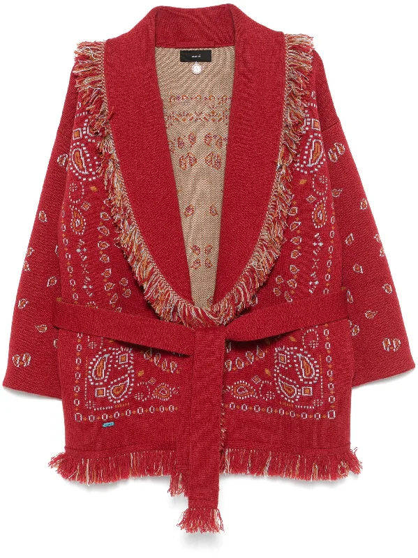 bandana-jacquard cardigan Mesh Blend Leather Blend Suede Blend