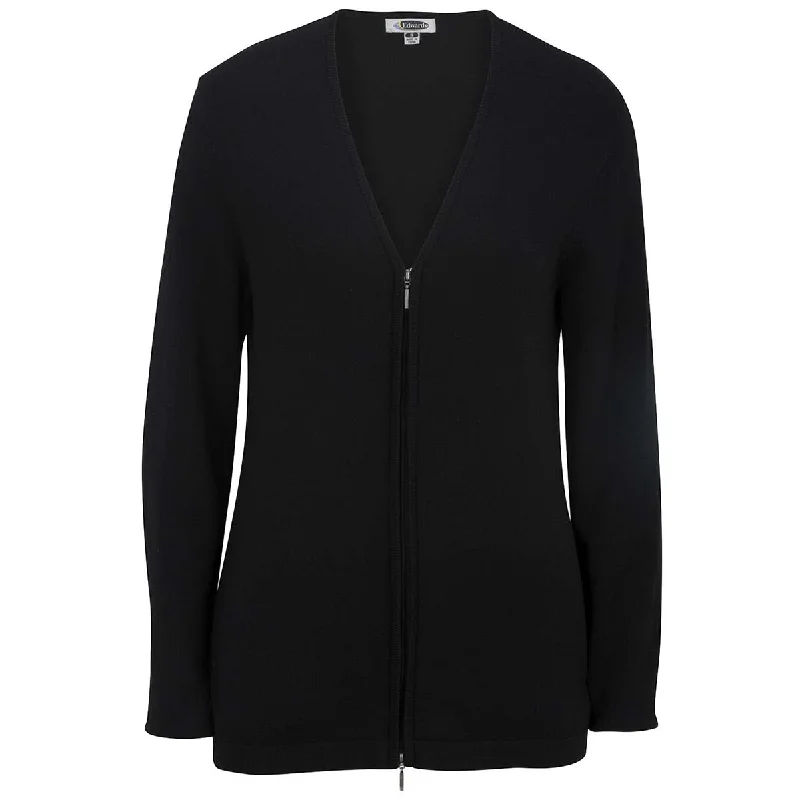 Edwards Women's Black V-Neck Full Zip Cardigan Fitted Loose Oversized