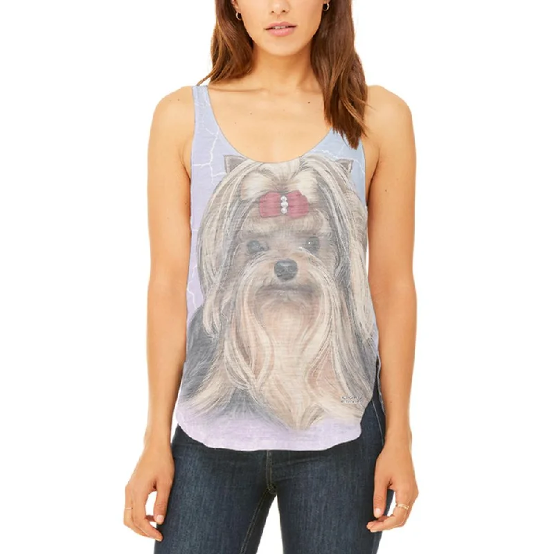 Yorkshire Terrier Live Forever Juniors Flowy Side Slit Tank Top baby blue tank