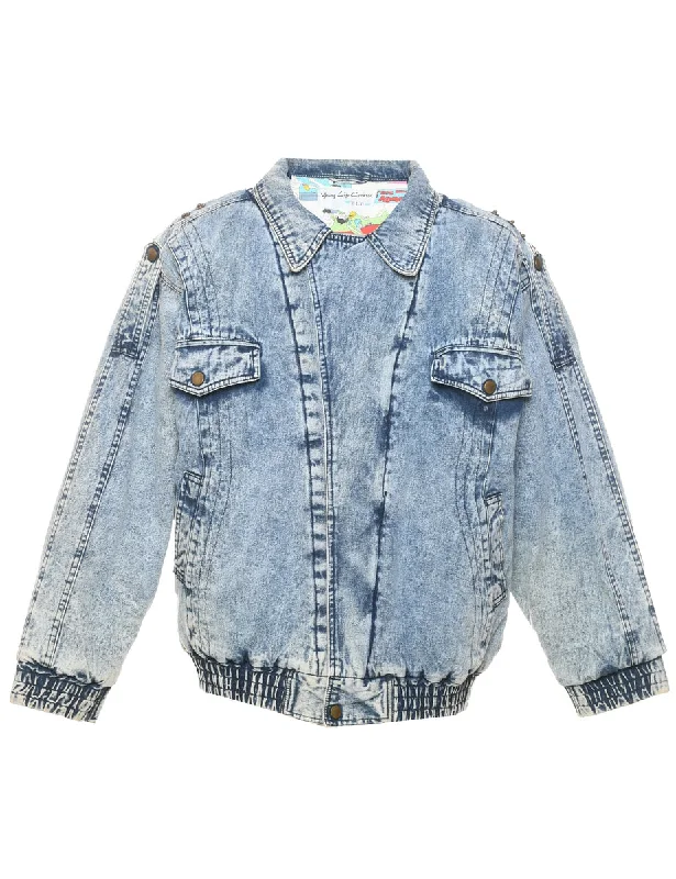 Acid Wash Denim Jacket - XL Trench Coat Raincoat Waterproof Jacket
