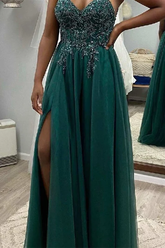 Gorgeous Emerald Green Beaded Long Formal Dress