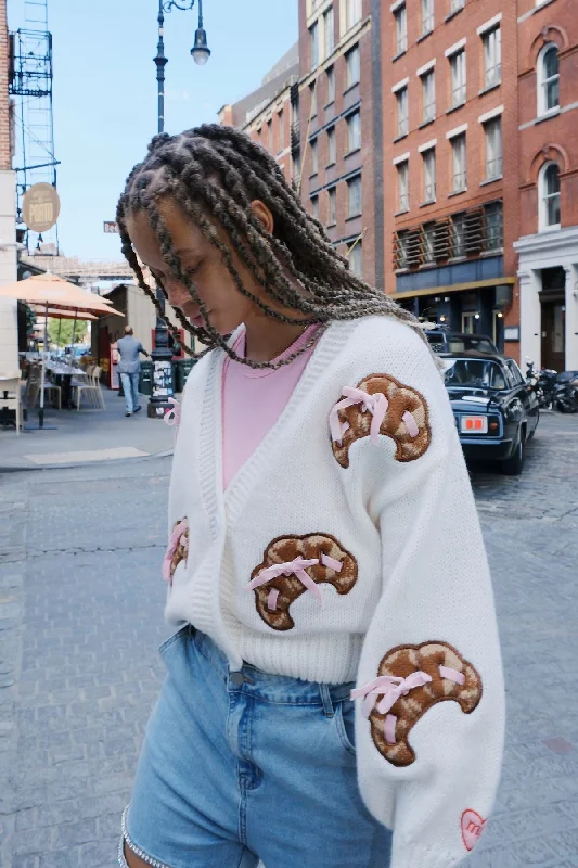 Bows and Croissants Puff Cardigan Striped Floral Plaid