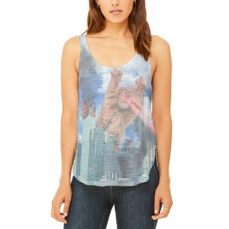 Giant Cat Laser Rampage and Destroy Juniors Flowy Side Slit Tank Top loose fit tank
