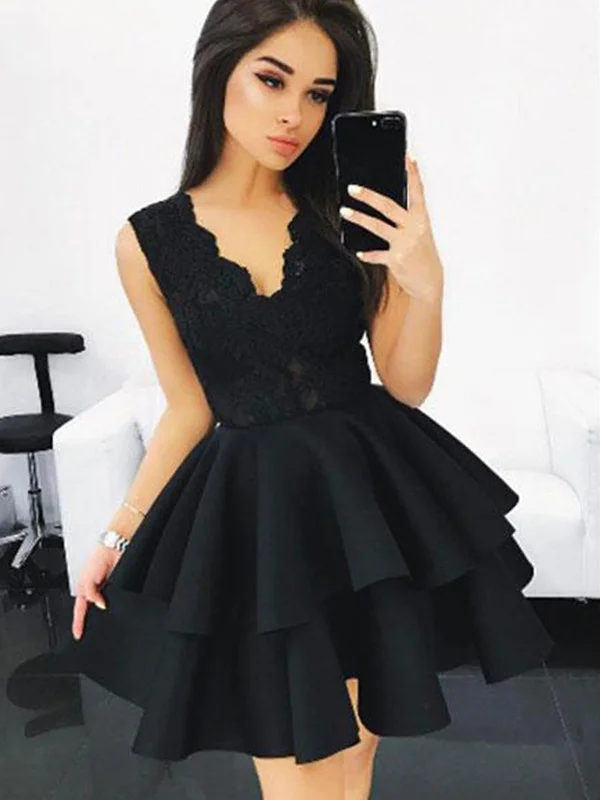 Custom Made Short Black Lace Prom Dresses, Short Black Lace Formal Graduation Evening Dresses Custom Made Short Black Lace Prom Dresses, Short Black Lace Formal Graduation Evening Dresses