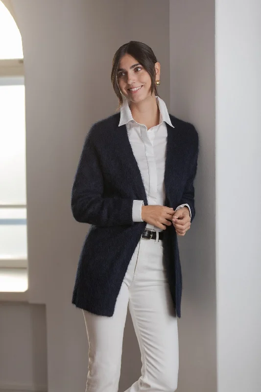 Alissa Alpaca Blend Cardigan With Belt Dark Navy Toggled Drawstring Belted