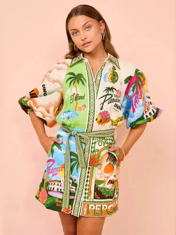 Blue Zone Planet | fashion printed versatile cardigan shirt with dress Satin Blend Silk Blend Wool Blend