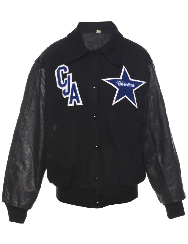 Black Team Jacket - M Zippered Jacket Buttoned Jacket Snapped Jacket