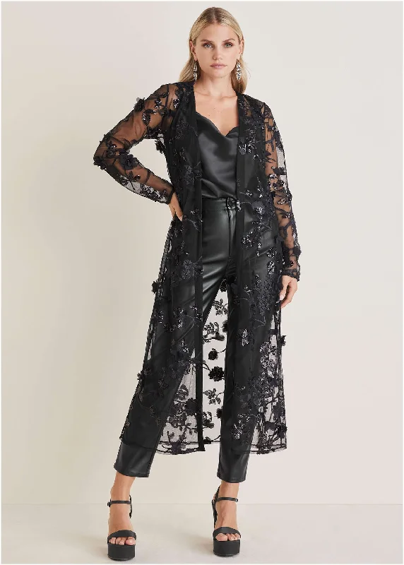Beaded Lace Long Jacket - Black Rayon Jacket Velvet Jacket Corduroy Jacket