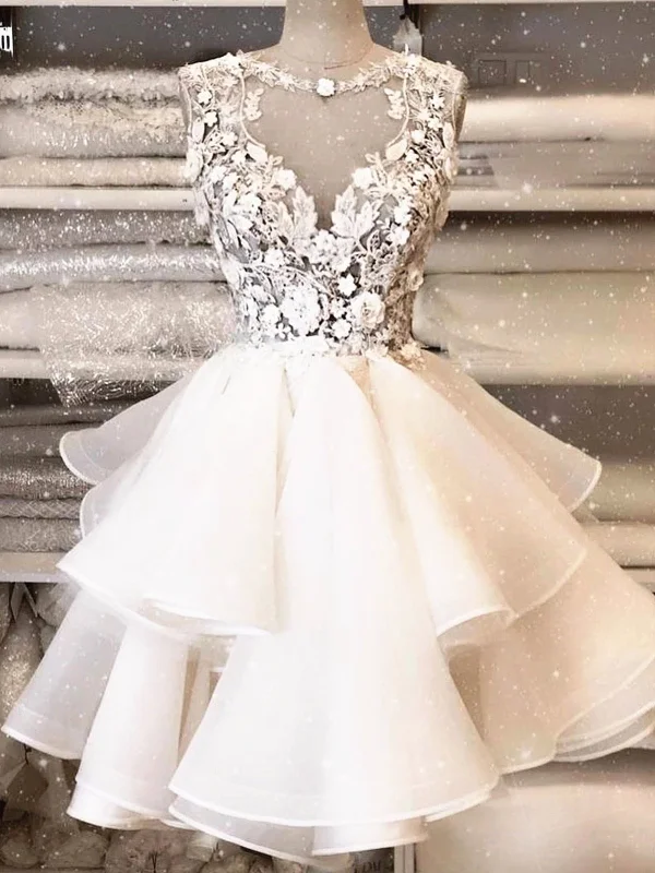 Round Neck Short Ivory Lace Prom Dresses, Short Ivory Lace Formal Graduation Cocktail Dresses Round Neck Short Ivory Lace Prom Dresses, Short Ivory Lace Formal Graduation Cocktail Dresses