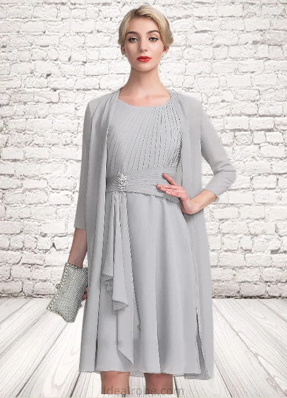 Kinsley A-Line Scoop Neck Knee-Length Chiffon Mother of the Bride Dress With Beading Cascading Ruffles STK126P0014751 Kinsley A-Line Scoop Neck Knee-Length Chiffon Mother of the Bride Dress With Beading Cascading Ruffles STK126P0014751