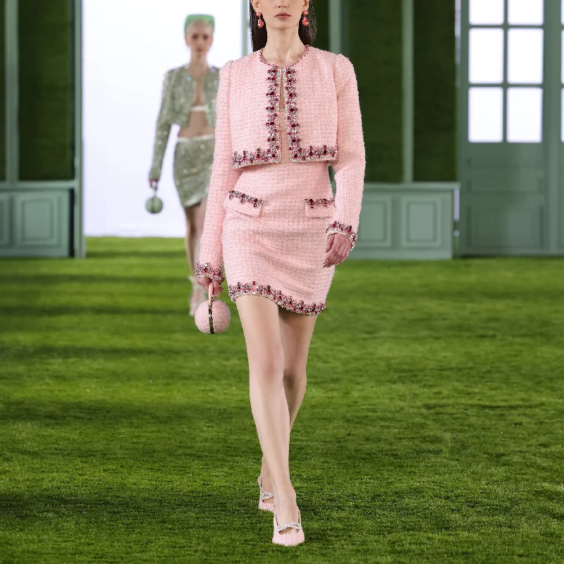 Tweed Short Dress with Cropped Jacket Nylon Jacket Polyester Jacket Spandex Jacket