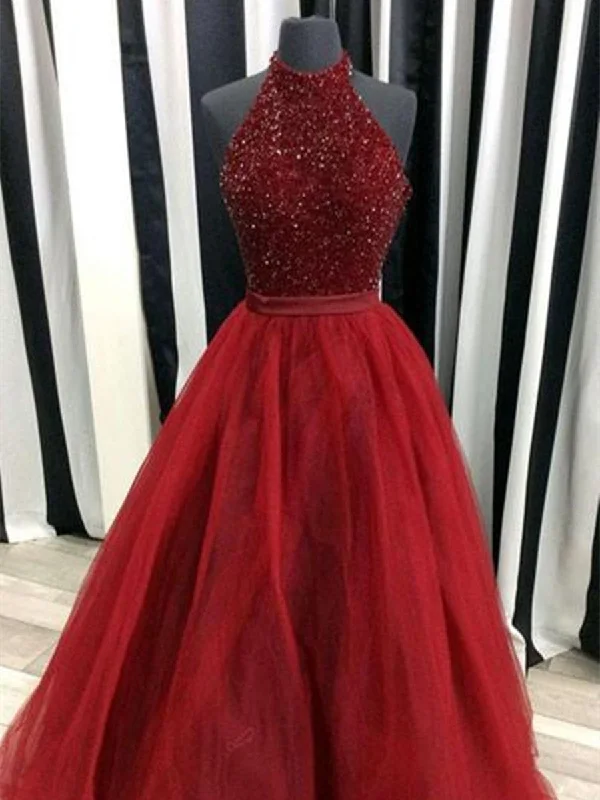 A Line Burgundy Prom Dress, Burgundy Long Formal Dress, Evening Dress with Tulle and Beading A Line Burgundy Prom Dress, Burgundy Long Formal Dress, Evening Dress with Tulle and Beading