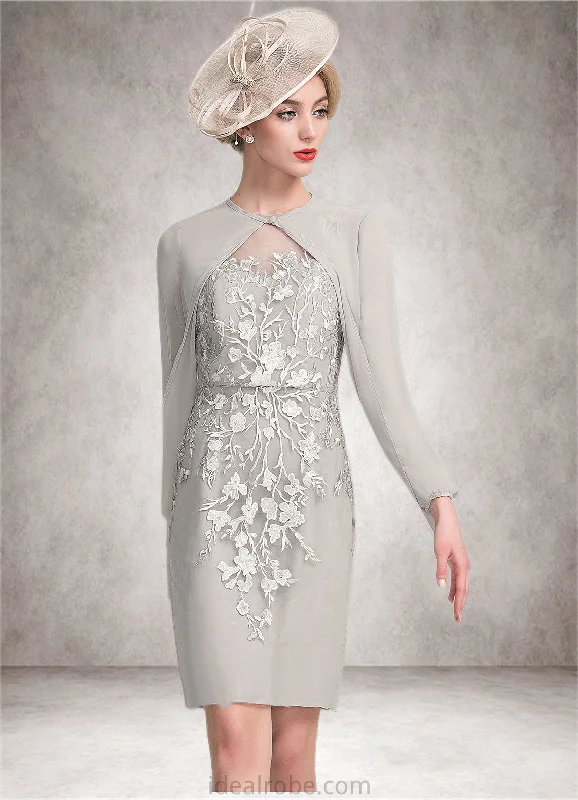 Kamari Sheath/Column Scoop Neck Knee-Length Chiffon Lace Mother of the Bride Dress With Beading Sequins STK126P0014811 Kamari Sheath/Column Scoop Neck Knee-Length Chiffon Lace Mother of the Bride Dress With Beading Sequins STK126P0014811