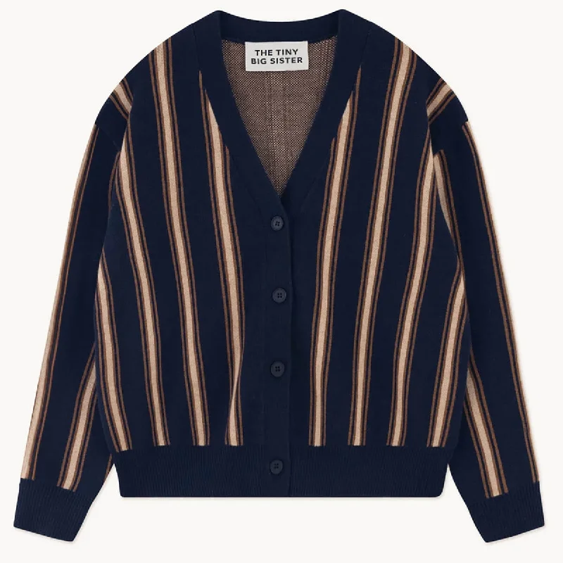 Ines Striped Cardigan in Navy by The Tiny Big Sister Terry Blend Velvet Blend Canvas Blend Ines Striped Cardigan in Navy by The Tiny Big Sister Terry Blend Velvet Blend Canvas Blend