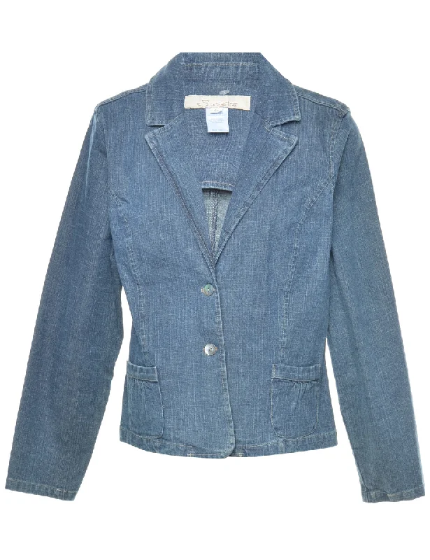 Medium Wash Denim Blazer Jacket - L Cotton Jacket Linen Jacket Terry Jacket