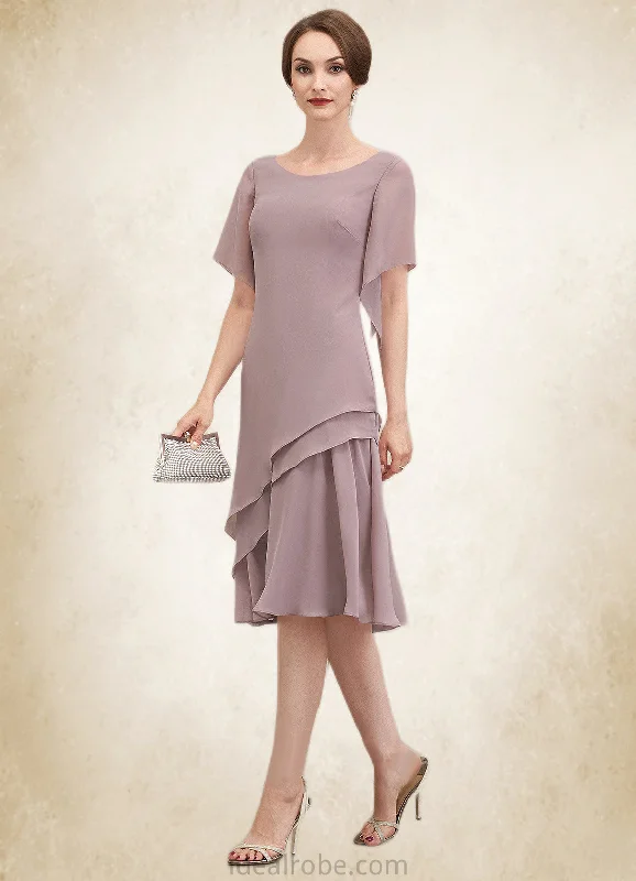 Janae A-Line Scoop Neck Knee-Length Chiffon Mother of the Bride Dress With Cascading Ruffles STK126P0014755 Janae A-Line Scoop Neck Knee-Length Chiffon Mother of the Bride Dress With Cascading Ruffles STK126P0014755
