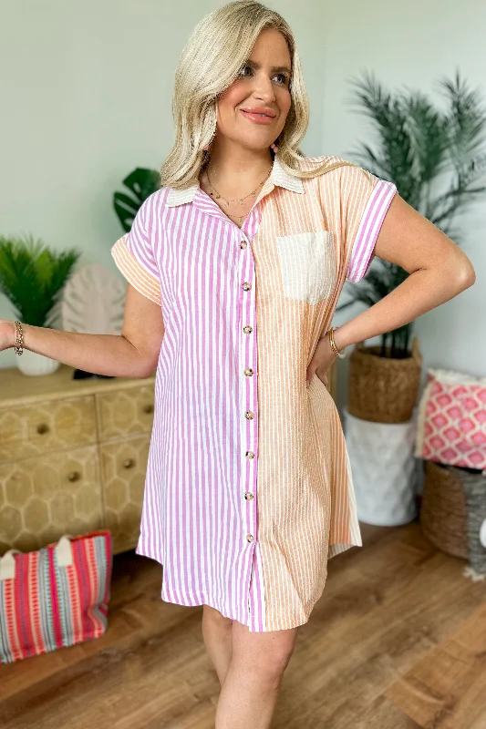 Heather Mixed Colorblock Stripe Button Down Dress *FINAL SALE*