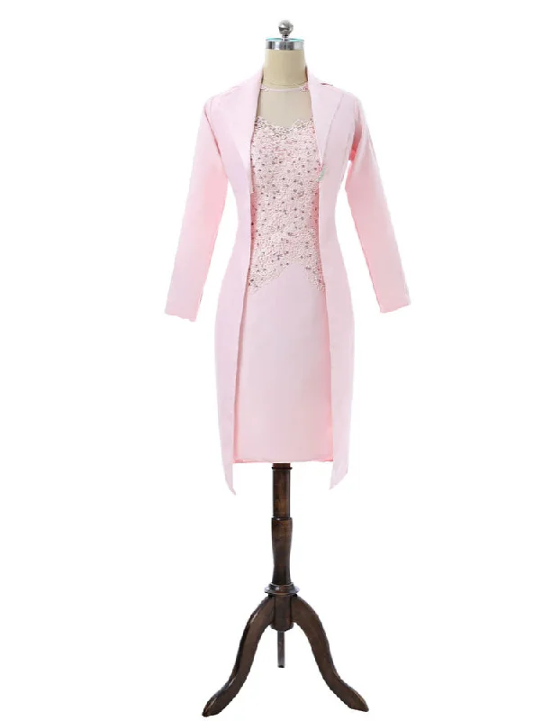Pink Sheath Knee Length Mother Of The Bride Dresses With Jacket Knit Jacket Woven Jacket Fleece Jacket Pink Sheath Knee Length Mother Of The Bride Dresses With Jacket Knit Jacket Woven Jacket Fleece Jacket