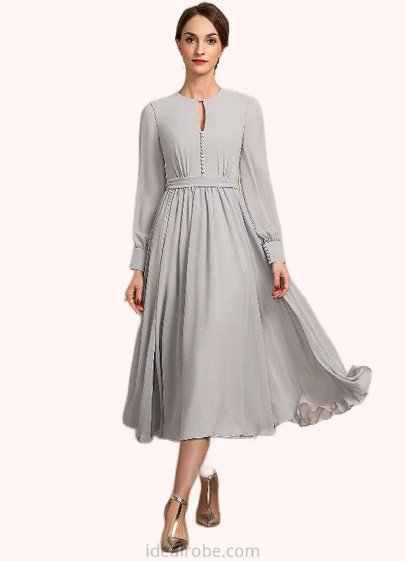 Anastasia A-Line Scoop Neck Tea-Length Chiffon Mother of the Bride Dress With Bow(s) STK126P0014779 Anastasia A-Line Scoop Neck Tea-Length Chiffon Mother of the Bride Dress With Bow(s) STK126P0014779
