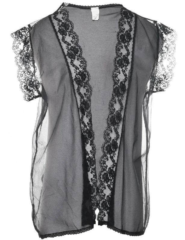 Classic Black Sheer Lace Trim Jacket - L Belted Jacket Elasticated Jacket Padded Jacket Classic Black Sheer Lace Trim Jacket - L Belted Jacket Elasticated Jacket Padded Jacket