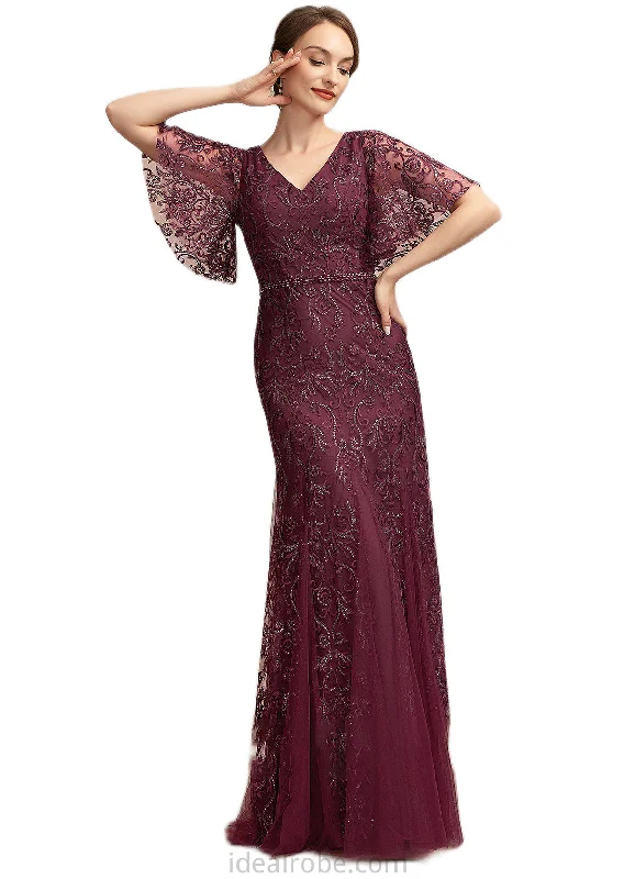 Kadence Trumpet/Mermaid V-neck Floor-Length Tulle Lace Mother of the Bride Dress With Beading Sequins STK126P0014786 Kadence Trumpet/Mermaid V-neck Floor-Length Tulle Lace Mother of the Bride Dress With Beading Sequins STK126P0014786