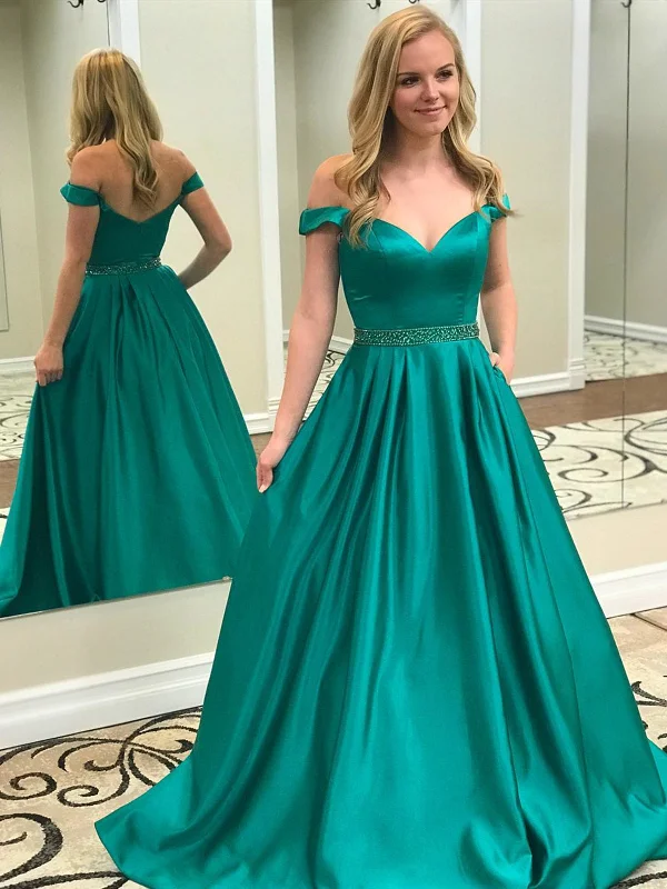 Off Shoulder Green Prom Dresses, Off the Shoulder Green Long Formal Graduation Evening Dresses Off Shoulder Green Prom Dresses, Off the Shoulder Green Long Formal Graduation Evening Dresses