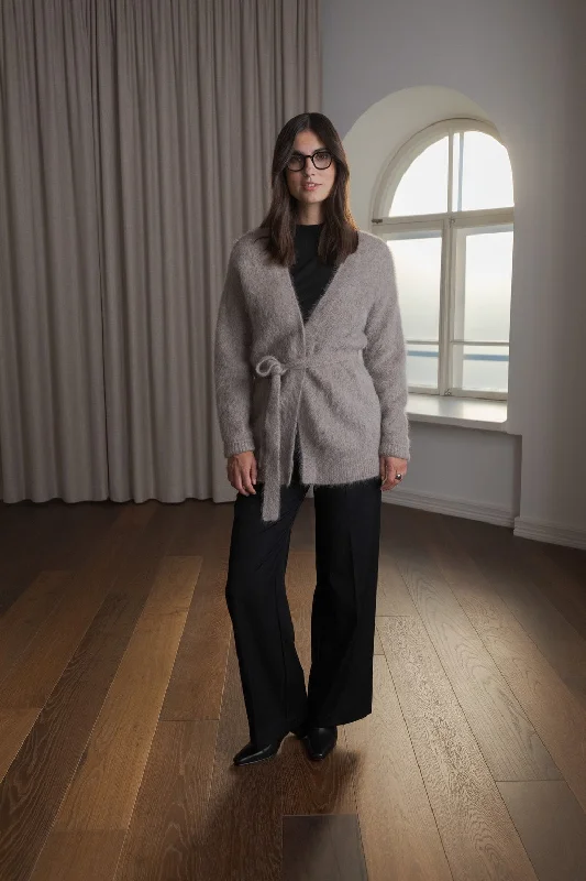 Alissa Alpaca Blend Cardigan With Belt Greige Zippered Front Buttoned Front Snap Front Alissa Alpaca Blend Cardigan With Belt Greige Zippered Front Buttoned Front Snap Front