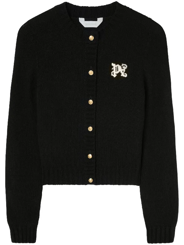 PA Monogram-intarsia cardigan Herringbone Houndstooth Plaid