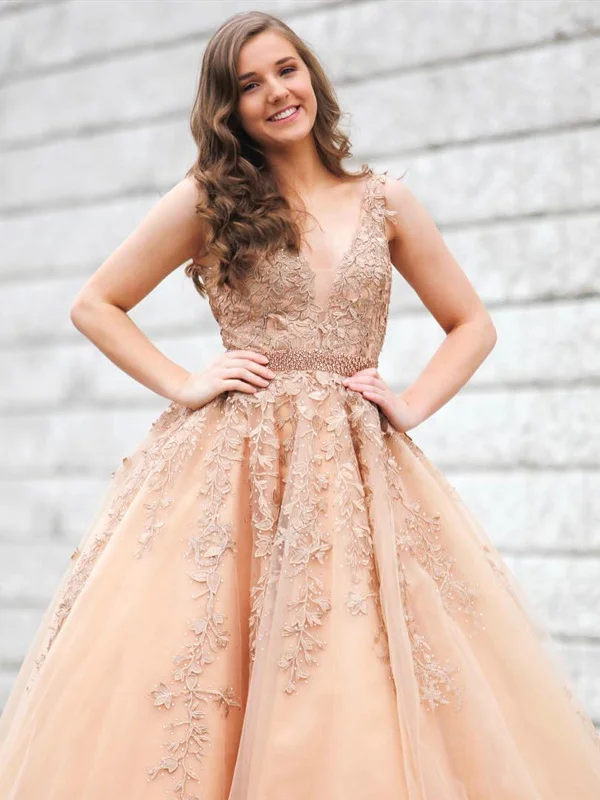 V Neck Champagne Lace Prom Dresses, V Neck Champagne Lace Formal Evening Graduation Dresses V Neck Champagne Lace Prom Dresses, V Neck Champagne Lace Formal Evening Graduation Dresses