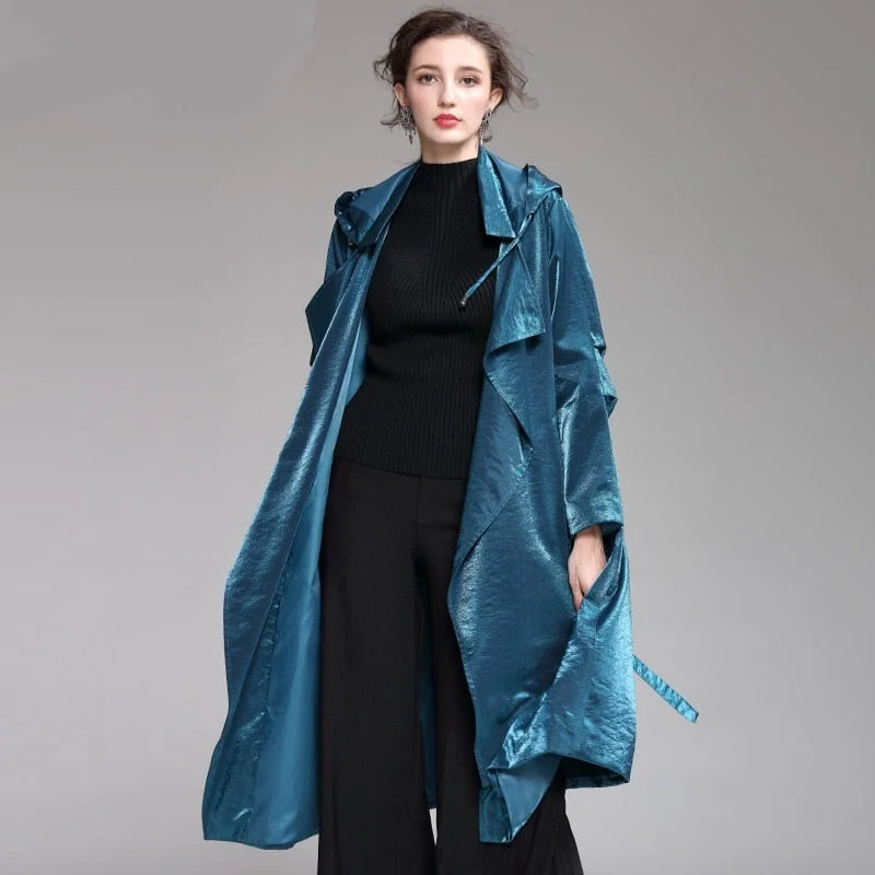 Autumn jacket windbreaker jacket 2019New women's hooded fashion loose single-breasted long windbreaker female zipper coat coat Tiered Jacket Buttoned Jacket Zippered Jacket Autumn jacket windbreaker jacket 2019New women's hooded fashion loose single-breasted long windbreaker female zipper coat coat Tiered Jacket Buttoned Jacket Zippered Jacket
