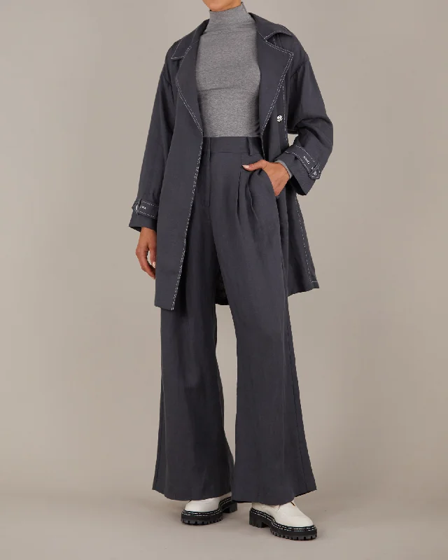 Elvie Linen Trench Jacket - Evening Blue Nylon Fabric Polyester Fabric Spandex Fabric Elvie Linen Trench Jacket - Evening Blue Nylon Fabric Polyester Fabric Spandex Fabric