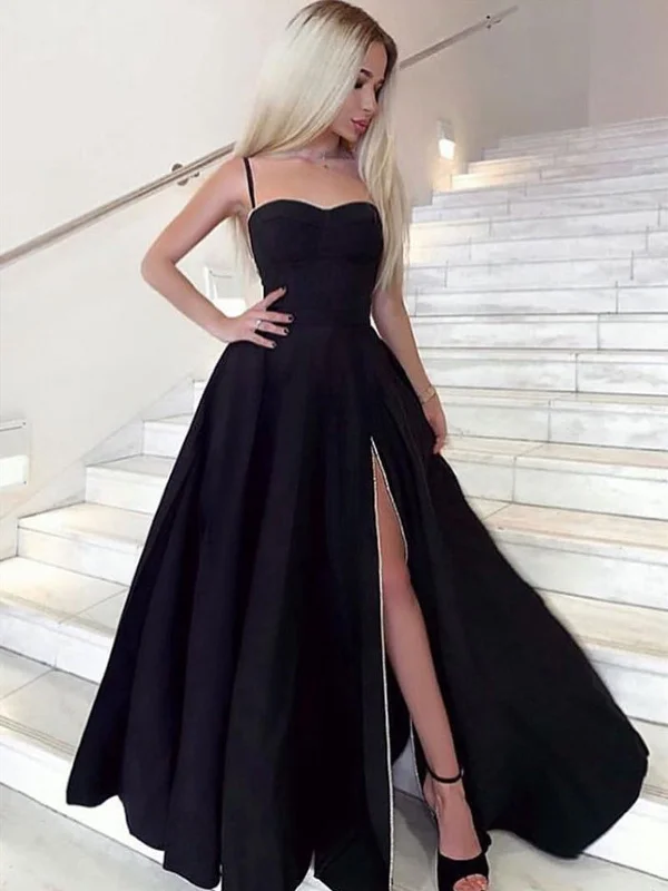 A Line Sweetheart Neck Black Prom Dresses Long, Black Long Formal Graduation Evening Dresses A Line Sweetheart Neck Black Prom Dresses Long, Black Long Formal Graduation Evening Dresses
