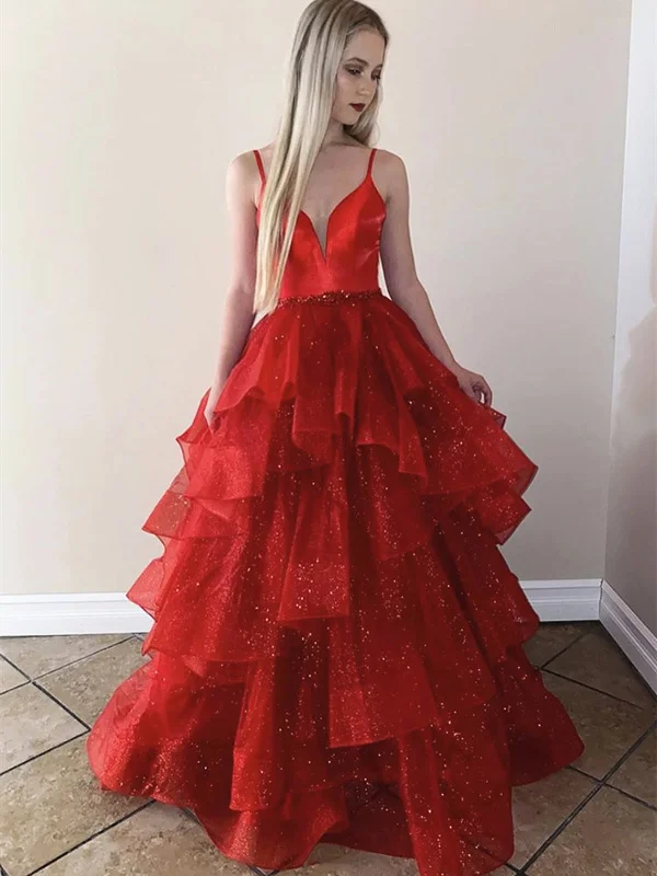 Shiny V Neck Burgundy Prom Dresses, Shiny Wine Red Formal Evening Dresses