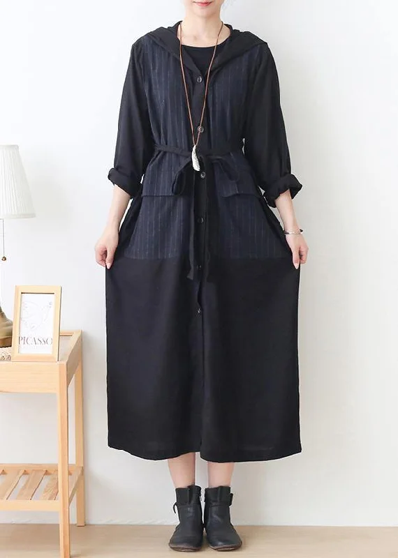 Elegant navy Plus Size clothes Outfits hooded striped jackets Jacket Blazer Coat