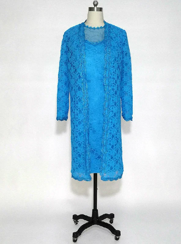 Adorable Blue Lace Knee Length Mother of the Bride Dresses Sheer with 3/4 Sleeves Long Jacket Anorak Shell Jacket Lightweight Jacket Adorable Blue Lace Knee Length Mother of the Bride Dresses Sheer with 3/4 Sleeves Long Jacket Anorak Shell Jacket Lightweight Jacket