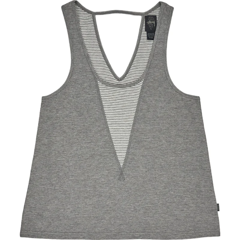 Stussy Grey Striped Tank Top cropped tank top